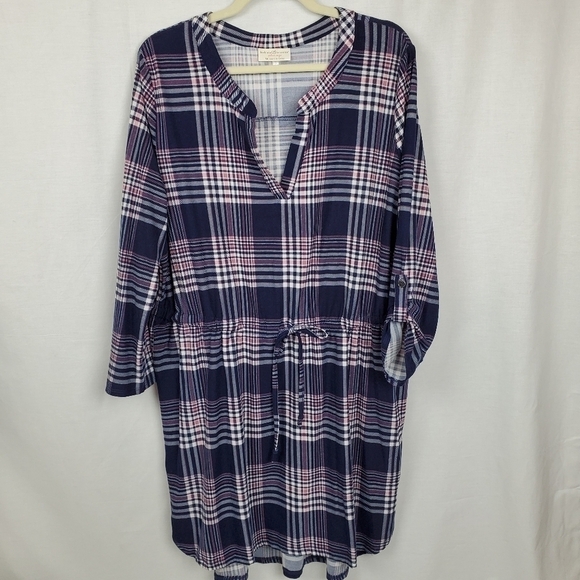 Bobbie Brooks sz 1X plaid drawstring dress - Picture 2 of 8